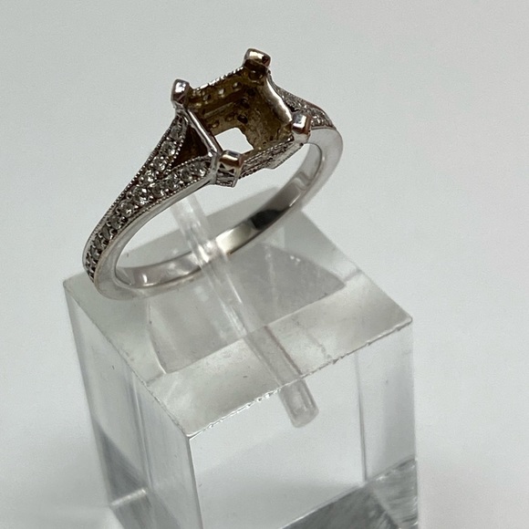 18K White Gold Natural Diamond Princess Cut Semi Mount Engagement Ring Fits 5mm - Picture 8 of 16